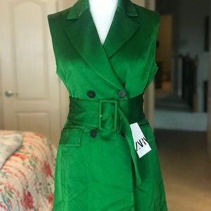 Zara Green Satin Belt Vest